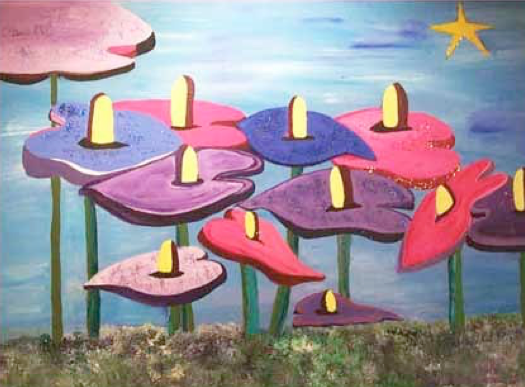 Nouveau Lilies art with variety of colors