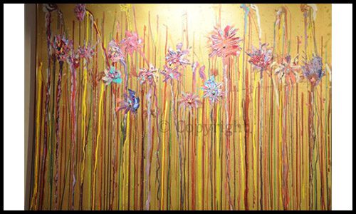 Forest of Flowers art drawn in gold background