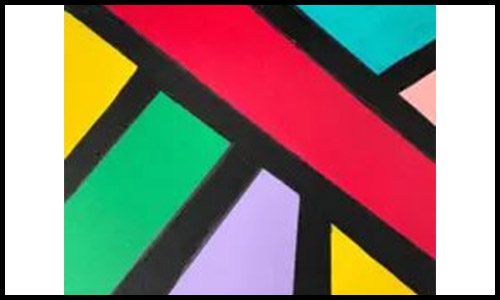 Art work with colorful block of Homage Mondrian II